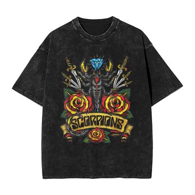 Scorpions Rock Band Rose Vintage T-Shirt for Men Crazy Cotton Tees Crew Neck Short Sleeve T Shirt Printed Clothes