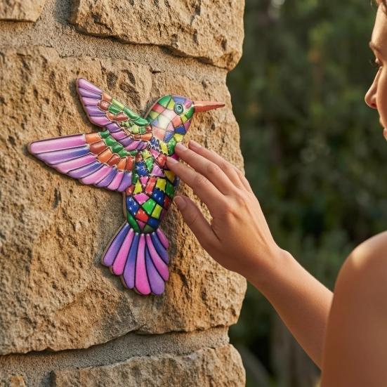 Modern Home Wall Ornament Metal Hummingbird Art Decor, Iron Colorful Bird Fence Decoration, Patio And Garden Decoration Outdoor Sculpture Hanging