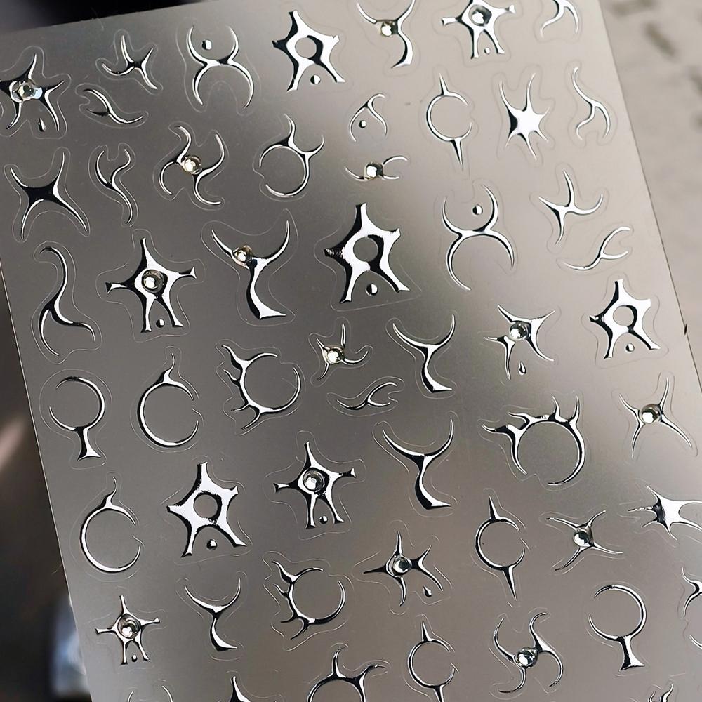 Punk Irregular Lines Metal Silver Stripe Lines Rhinestone 5D Nail Art Sticker Self Adhesive Decoration Manicure Decal DIY