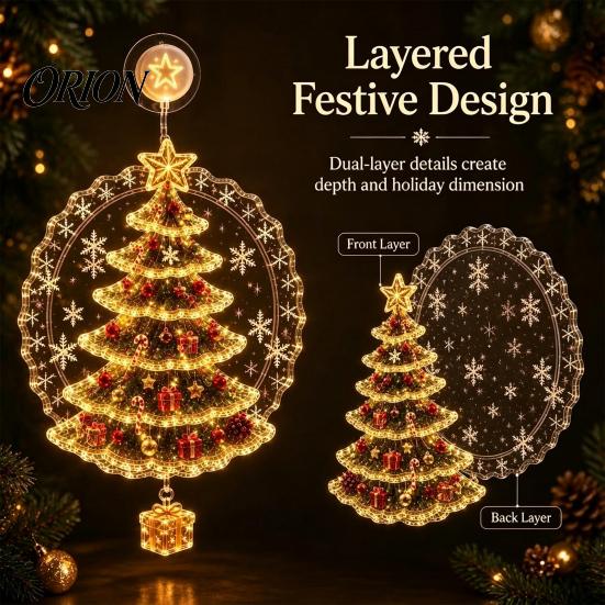 Holiday Celebration Ornament Christmas Suction Cup Window Light, Santa Claus Xmas Tree Reusable Lamp Snowman Glass Ornament, Party Acrylic Hanging