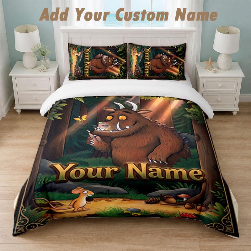 Ensemble de literie 1 housse de couette 2 taies d'oreiller Imprimé Le Gruffalo Linge de lit doux Décor de chambre à coucher