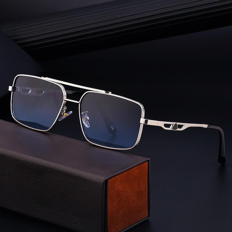 Lunettes de soleil rétro à double faisceau en métal pour hommes, lunettes de conduite en boîte