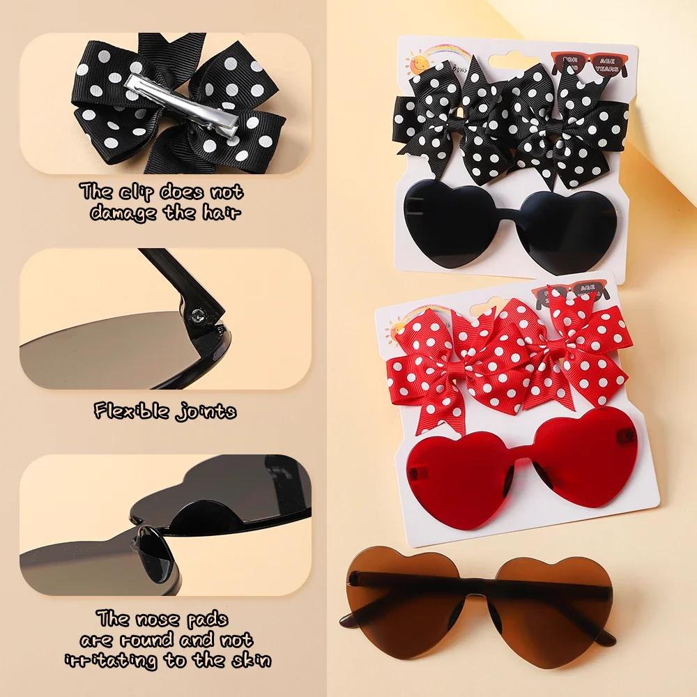 1Set Children Headwear Glasses Solid Soft Bowknot Head Bands Girls Lace Barrette Retro Headbands Sunglasses Kids Hair Band Sets