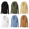 Casual Warm Jacket Women Full Zip Fleece Hoodie Solid Color Hooded for Coat with Pockets Fall Winter Loose Fit Daily Wear