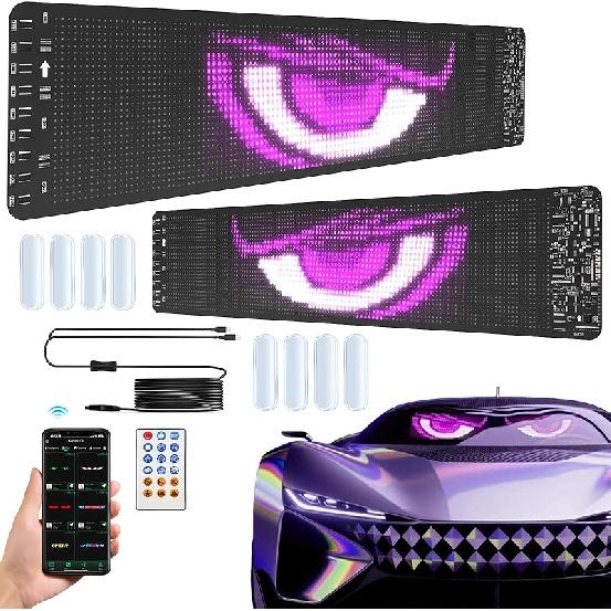 Devil Eyes Light for Windshield, 19.3"x4.3" Led Eyes, Led Flexible Film Screen for Cars, SUVs & Trucks, Programmable USB Matrix Panel, App/Remote