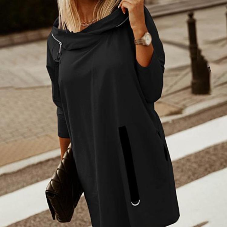 Plus Size Women Winter Warm Hooded Zipper Pullover Long Sleeve Casual Plush Hoodie Solid Color Strap Decor Design