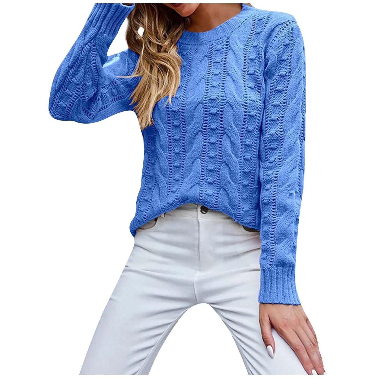 

Женский однотонный пуловер с длинным рукавом и круглым вырезом, вязаный топ-свитер XXL синий