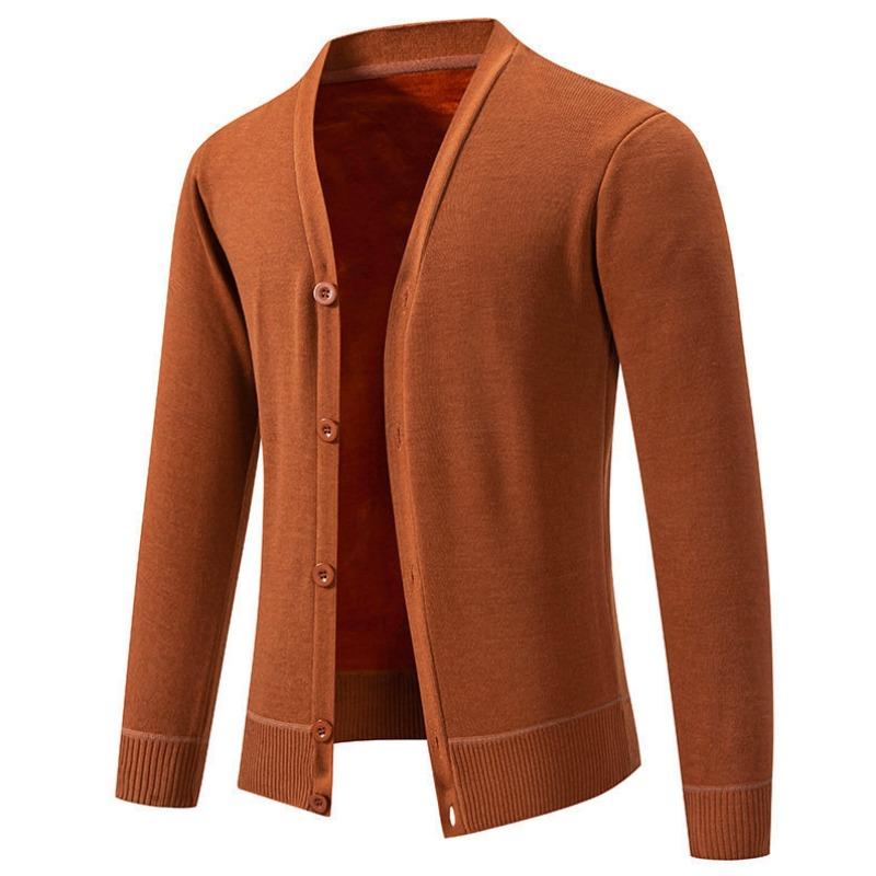Men’s Solid V-Neck Fleece Lined Knit Sweater