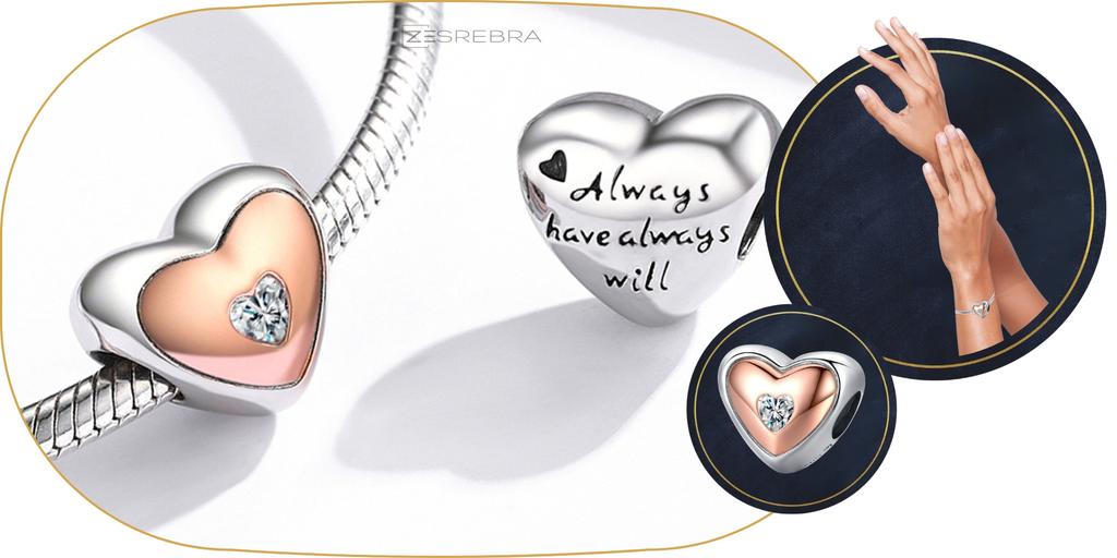 Heart Charms Rose S925 Pendant Cubic Zirconia Crystal Beads Plated