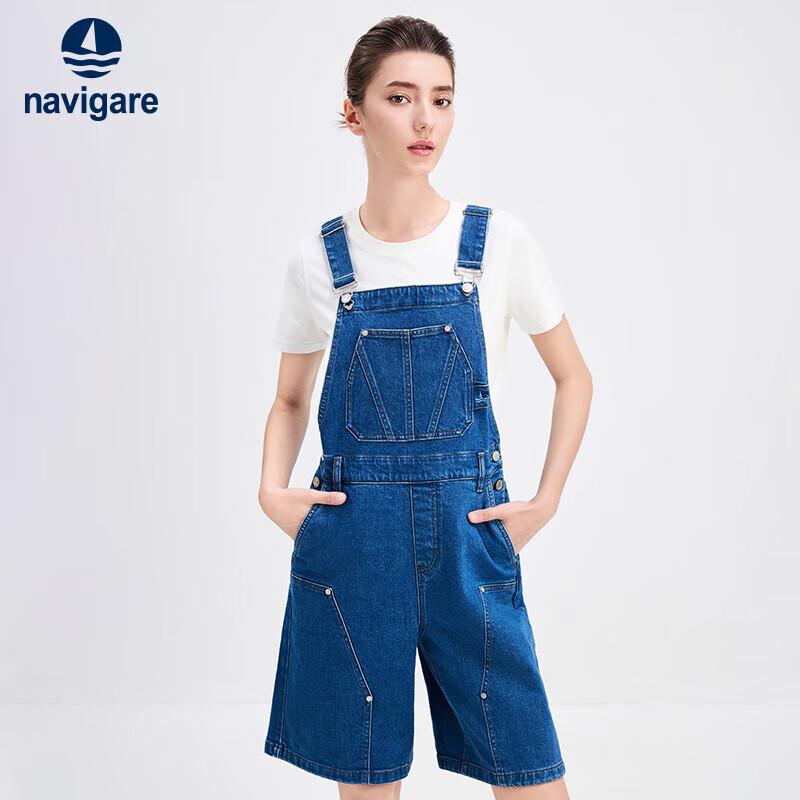 Navigare Women s Casual Denim Overalls Shorts L