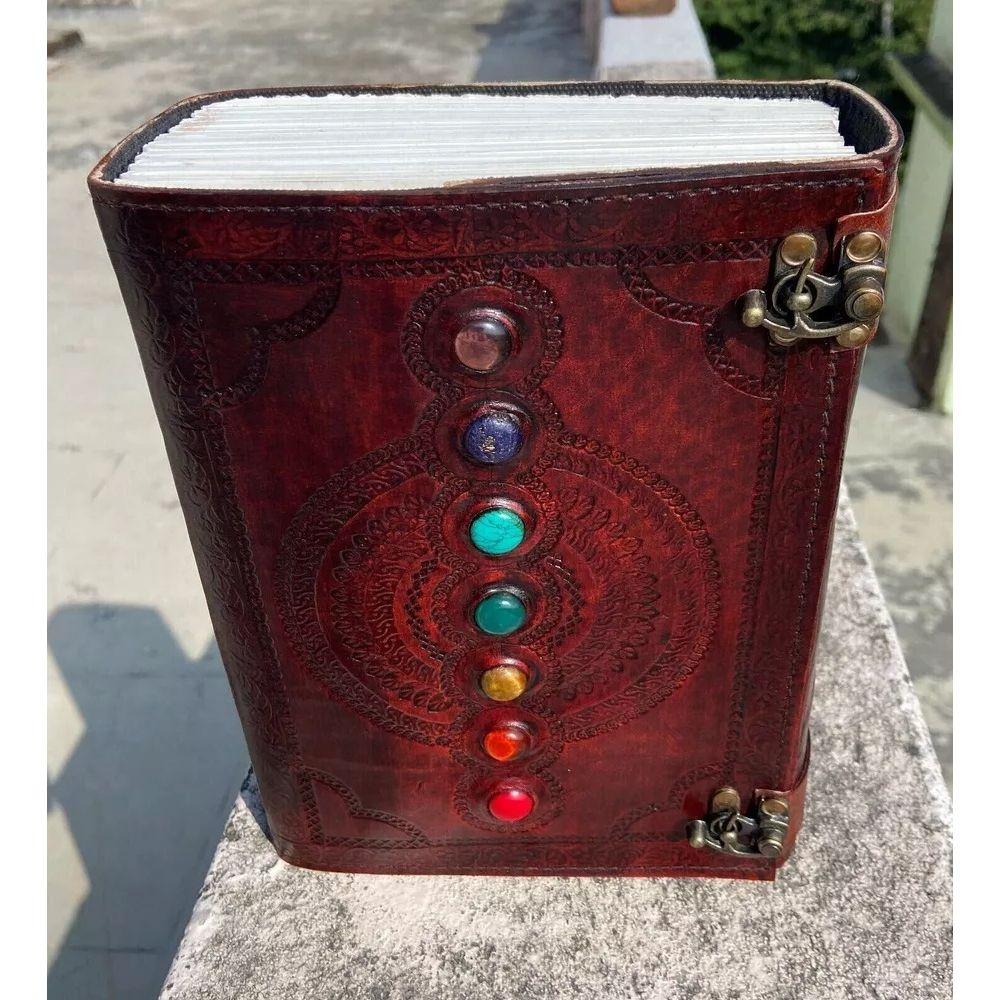 10X7 Zoll Tagebuch Geschenk Extra Groß Sieben Stein Braun Leder Journal 620 Seite