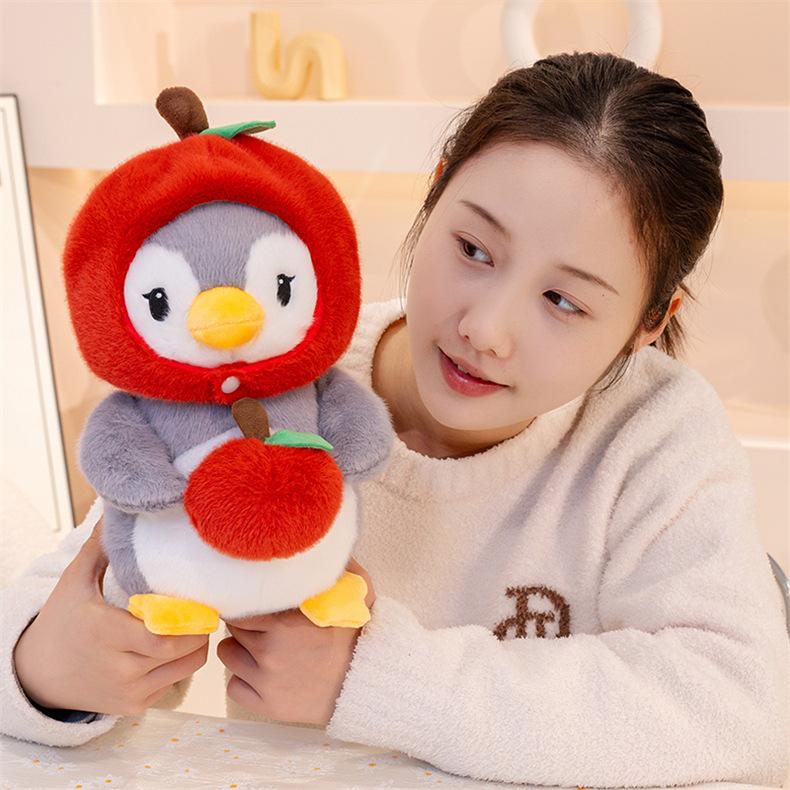 Adorable Cartoon Penguin Plush Toy - Persimmon Apple Design, Perfect Children's Gift