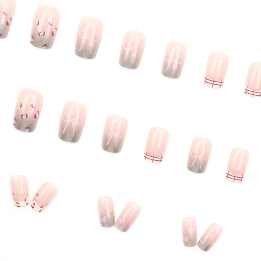 24 Pieces New Milk Huhu Leopard Print Bow Lace Gradual Change Gray Sweet Cute 24 Pieces Wearable Nails