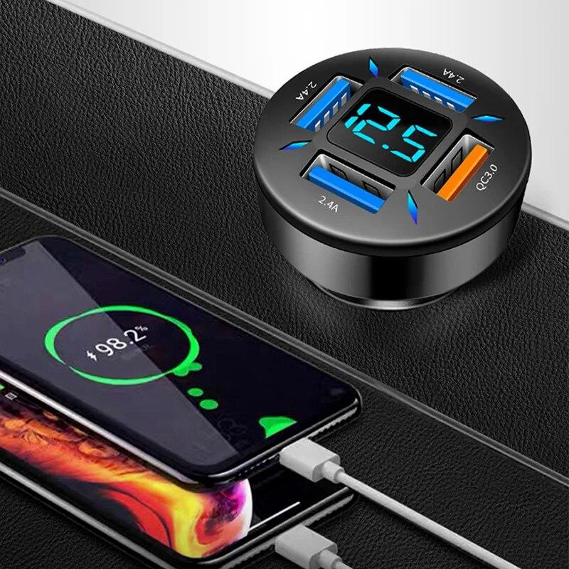 4 Ports USB Car Charger Fast Charging PD Quick Charge 3.0 USB C Car Phone Charger Adapter For iPhone 13 12 Xiaomi Samsung