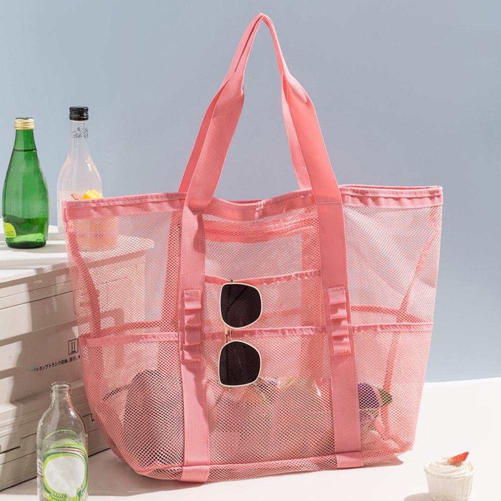 Nylon Toiletry Storage Bag Hollow Out Swimming Bag Soild Color Mesh Beach Bag Travel