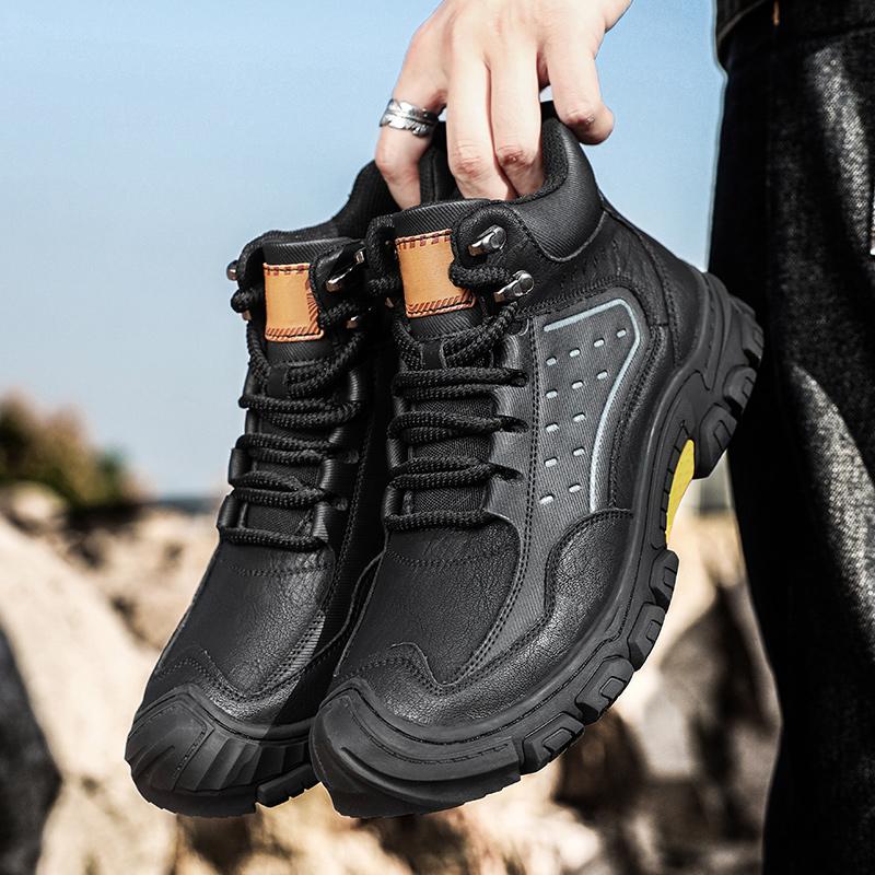 Fashion Non-Slip Men's Lace-Up High Top Shoes New Leather Casual Shoes for Man Retro Motorcycle Boots Fashion Hiking Ankle Boots Botas