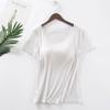 Women's Modal Short-Sleeve T-Shirt with Built-In Bra Cups, Solid Color, Ideal for Yoga, Home, or as a Base Layer Sports Top. No Separate Bra Needed.