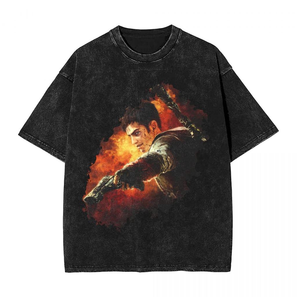 Washed T Shirts DMC Devil May Cry Demon Brothers TShirts Harajuku Streetwear Cotton Graphic Tops Tops Tees Men Women