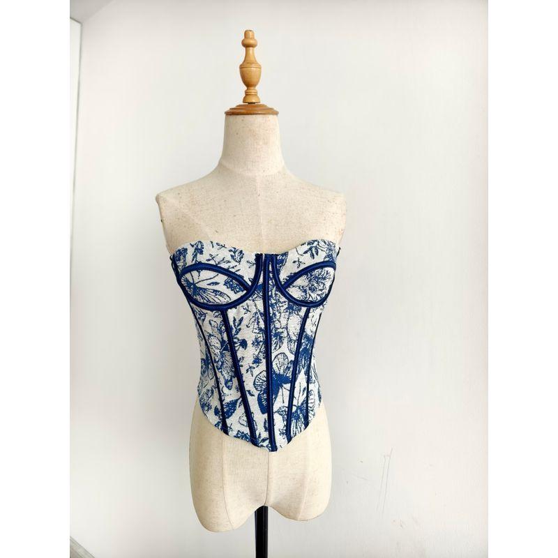 

Модный сексуальный французский жаккардовый комплект нижнего белья, изысканная верхняя одежда, формирующий талию бюстгальтер на косточках Blue L