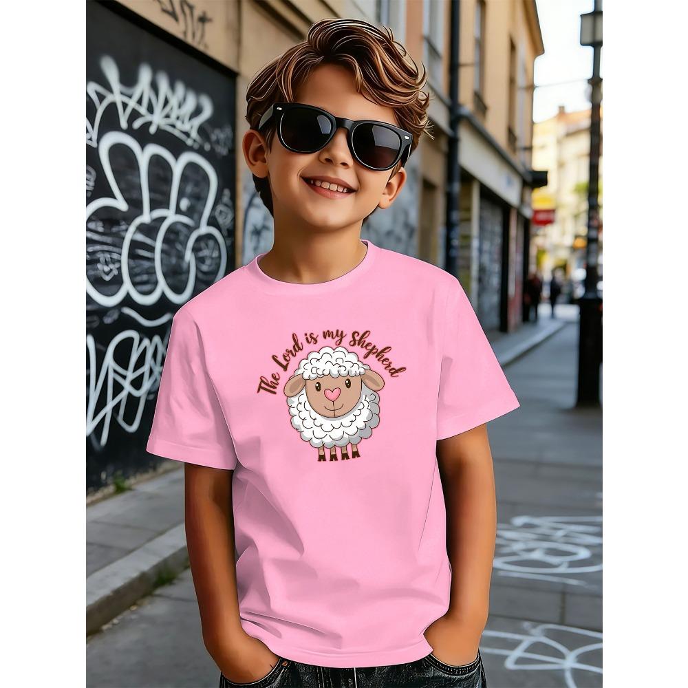 The Lord Is My Shepherd Cute Sheep Kids T Shirt Boys Girls Short Sleeve Crew Neck Cotton Parent Matching Tops Toddler Youth