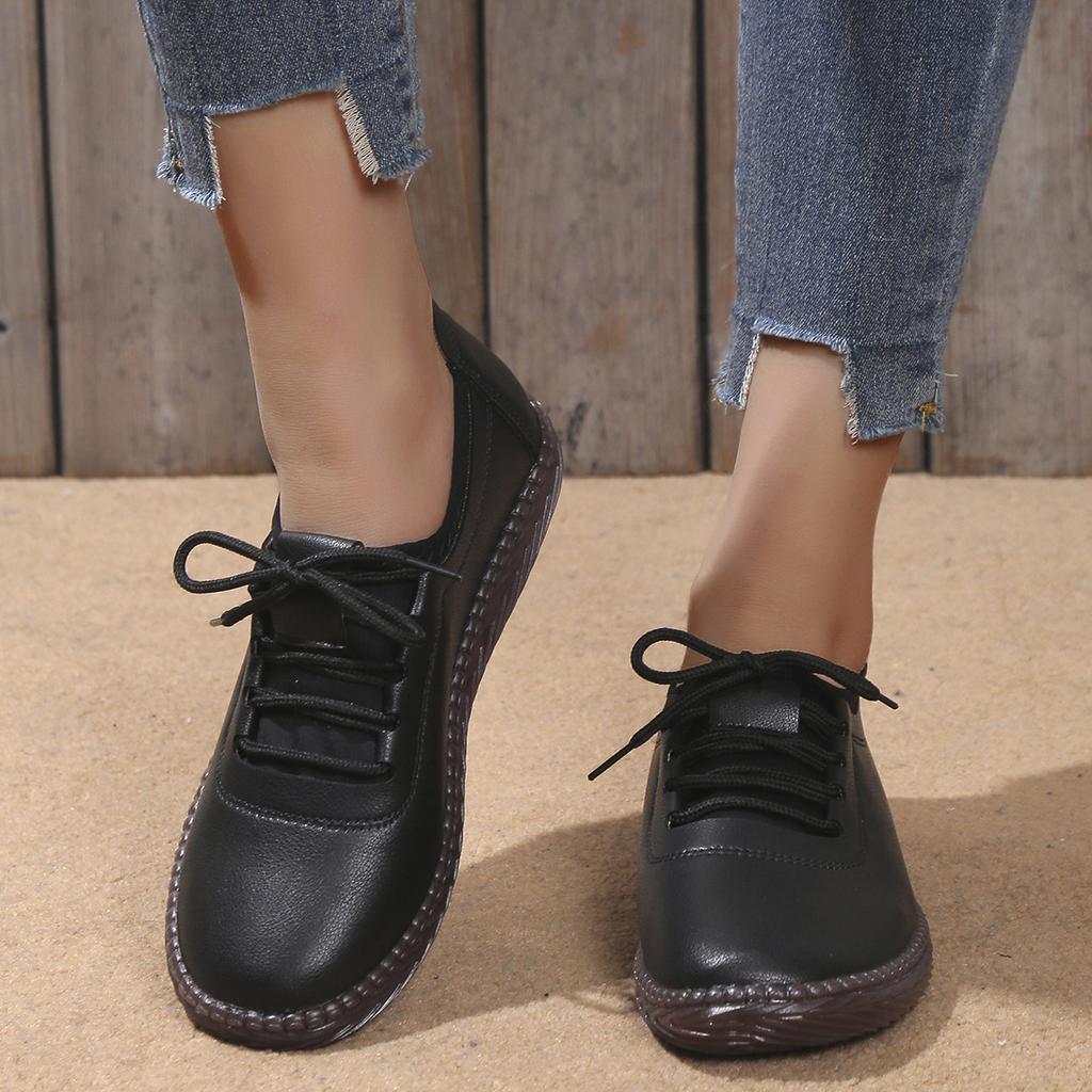 Sapatos Casuais Femininos de Cadarço Tamanho Grande Sapatos Brancos Pequenos Confortáveis Solado Macio Couro Macio Sapatos Estilo Feijão