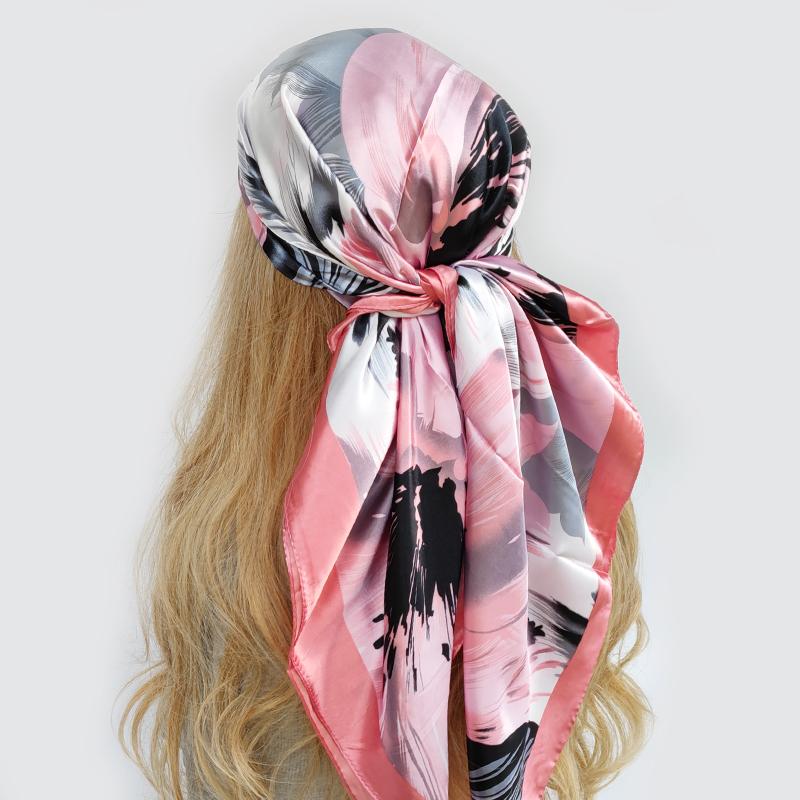 Lenço de Pescoço Xale Envoltórios Estampa Seda Cetim Cachecol quadrado Mulheres Muçulmanas Hijab Elegante Faixa de Cabelo Bandana design marca foulard