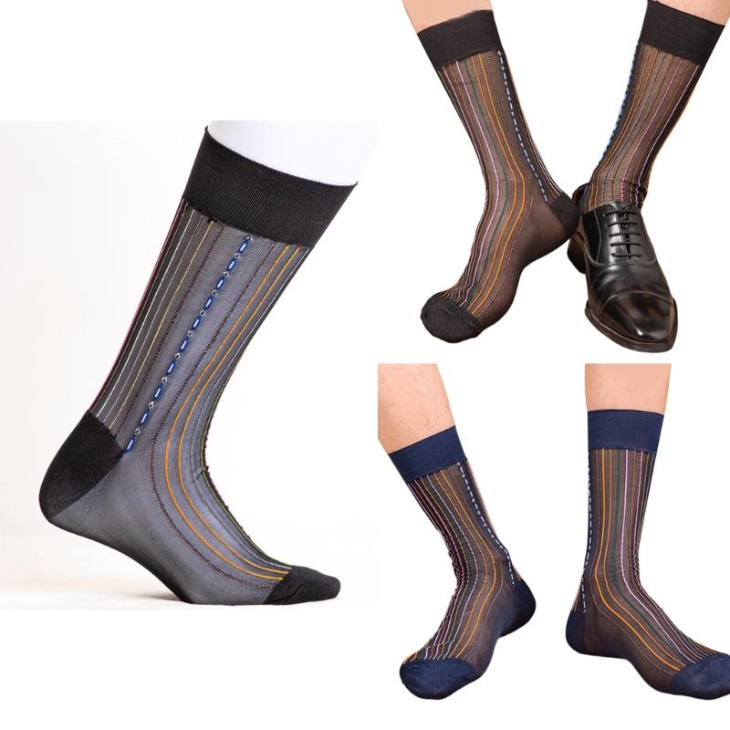 Men's Stylish Colorful Striped Dress Socks Thin and Breathable Fabric Business Socks for Office Wear and Formal Occasion