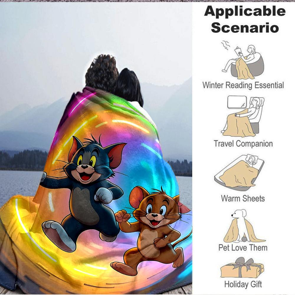 1pc Tom, Jerry Blanket Lightweight Flannel Throw For Sofa, Bed, Travel, Livingroom, Office, Couch, Chair, And Bed