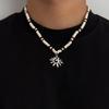 SHIXIN Minimalist White/Brown Wooden Bead Chain Choker Necklace for Men New Trendy Sun Pendant Necklace Male Jewelry Accessories