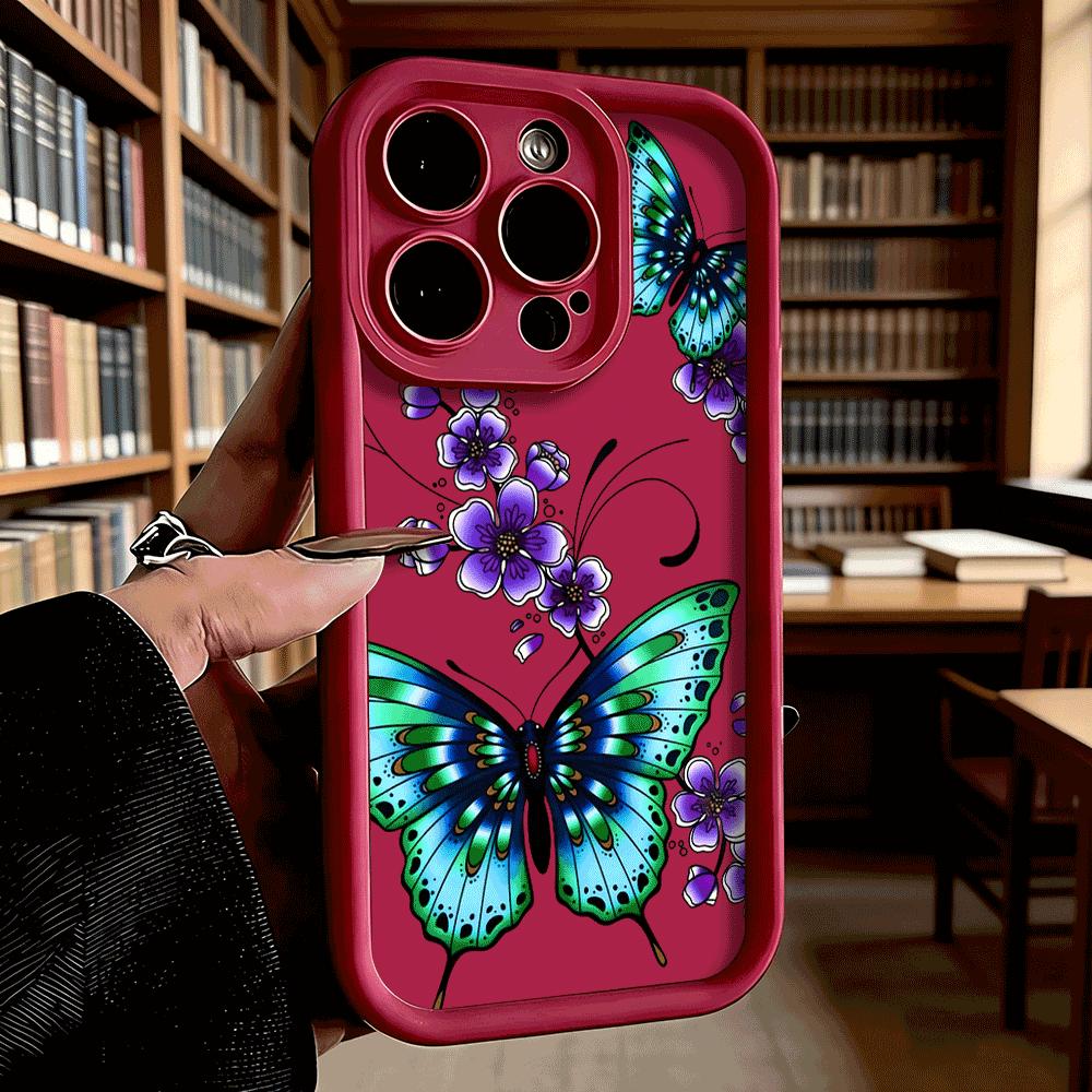 Blue Butterfly Purple Flower Art Shockproof Phone Case For Xiaomi Redmi Note 15 14 13 12 11 10 9 8 Pro Anti-Slip Anti-Fall Cover