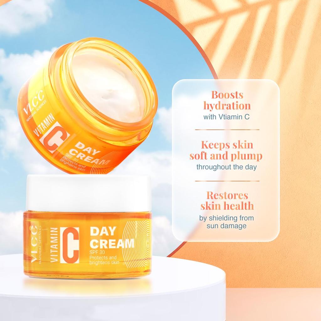 VLCC Vitamin C Day Cream SPF 30 50 g For Daily Hydration And Sun Protection With Lightweight Radiance Formula Care