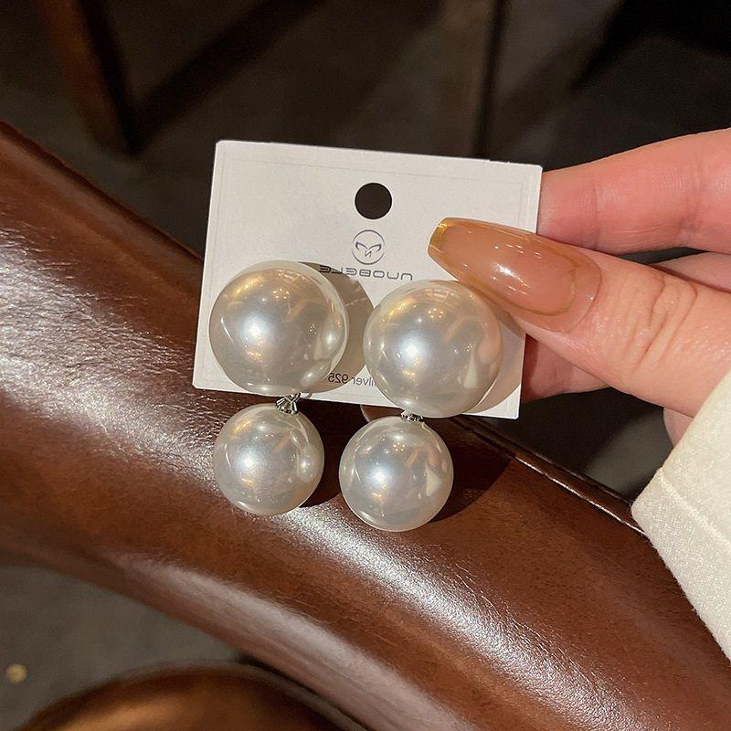 

Women s Hong Kong Style Elegance Retro 925 Silver Needle Pearl Big Pearl Earrings