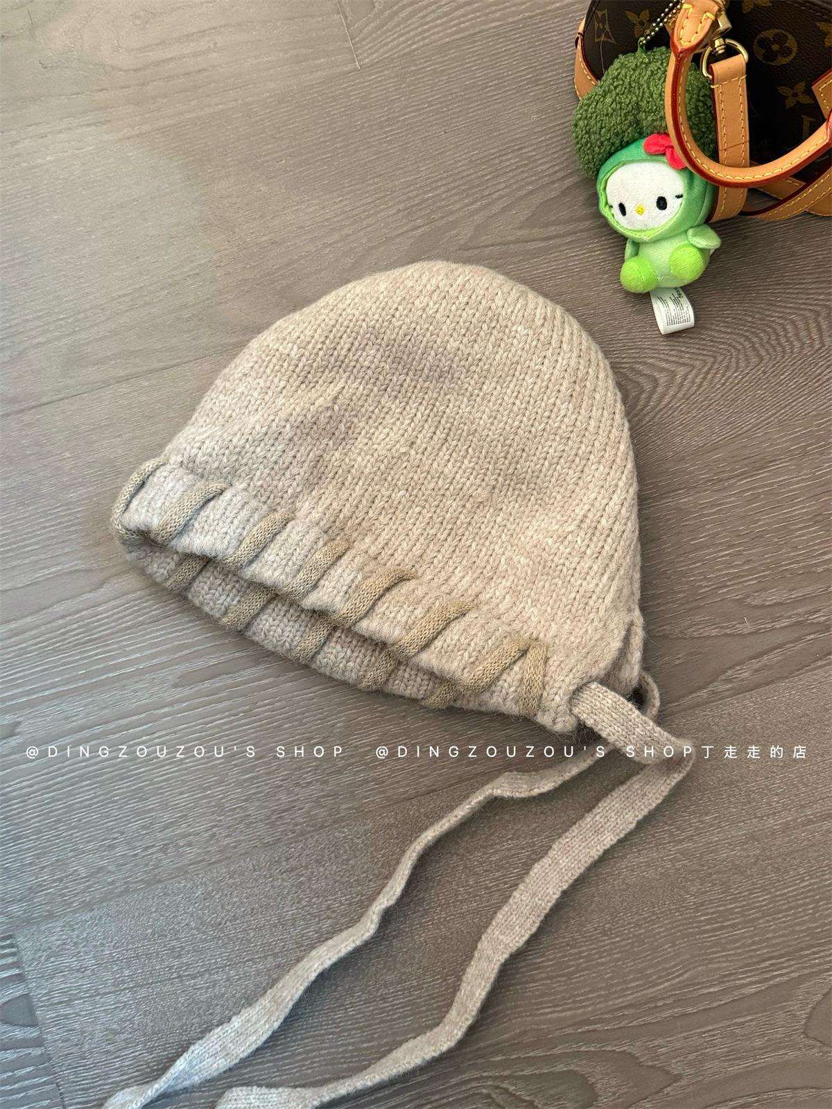 

Korean personalized hand-stitched wool hat for women with a small face, warm ear protection in winter, knitted Lei Feng hat for women in winter M（54-58cm）