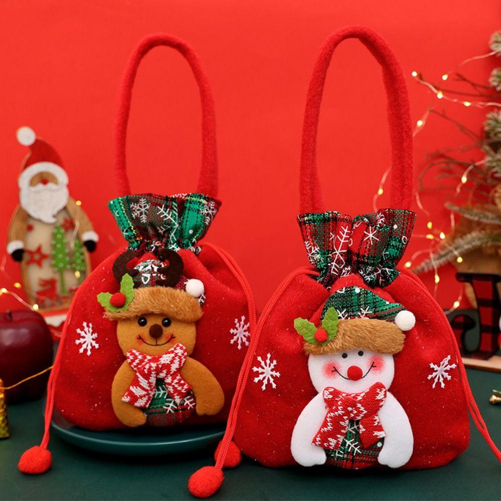 Entzückende Elchpuppe Weihnachtsgeschenktasche Niedlicher Schneemann Große Kapazität Feiertagsgeschenktasche Lustige Strapazierfähige Kordelzugtasche Kinder Erwachsene
