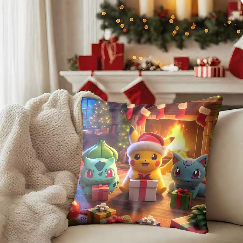 Pikachu Wears a Hat and Cute Christmas Pillow Case To Enhance the Sense of Home Atmosphere
