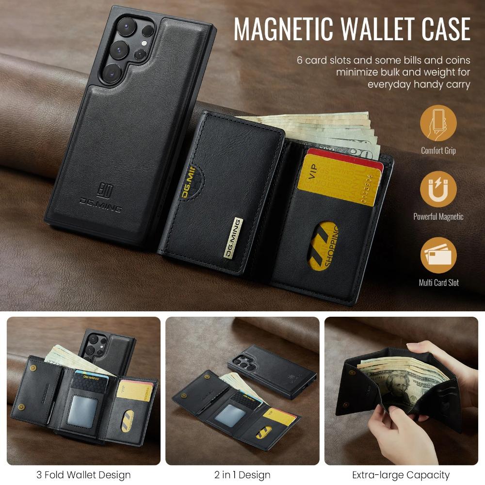 Luxury Magnetic Leather Phone Case for Samsung Galaxy S25 Ultra Edge S26 Plus S24 Fe S23 S22 S21 Detachable Card Bag Stand Cover