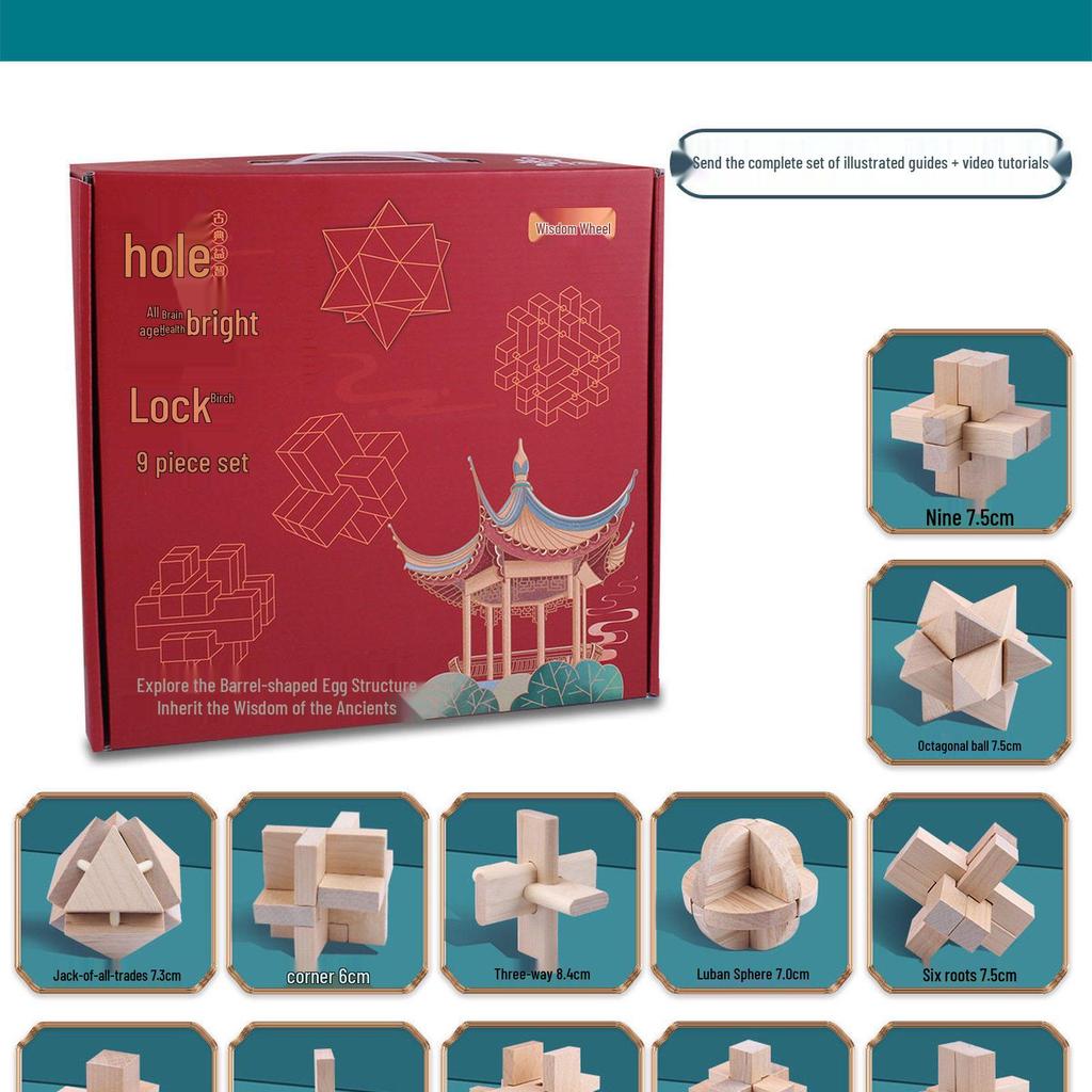 36-Piece Beech Wood Kongming Lock Set: Educational Building Blocks for Kids