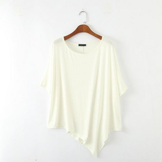 

Женская модальная футболка большого размера с рукавами «летучая мышь» - Свободная, с круглым вырезом, средней длины, с коротким рукавом, летний топ One Size белый