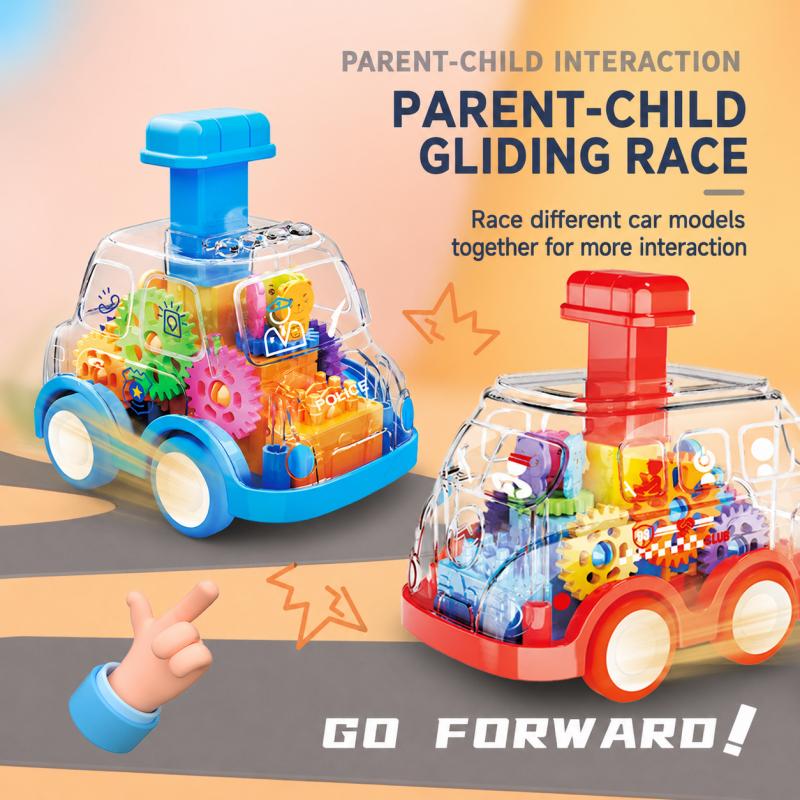 Baby Toy Cartoon Press Gear Car Toy Lnertia Pull-back Transparent Car Inertia Rebound Car Birthday Gifts for Kids Boys and Girls