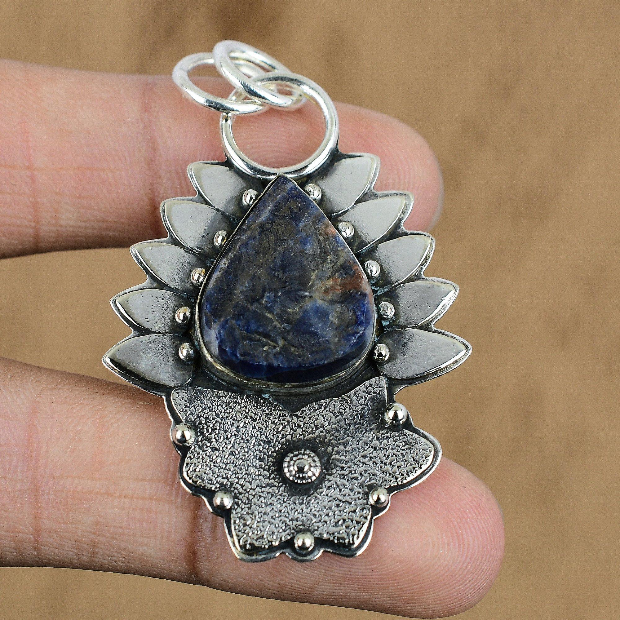 

Birthday Gift For Her Natural Sodalite Rough Gemstone Pendant 925 Silver