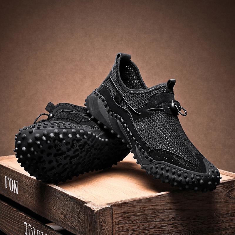 Fashion Summer Breathable Handmade Designer Slip On Casual Mens Shoes Thick Sole Hollow Out Sneakers Lightweight Outdoor Flats Moccasins