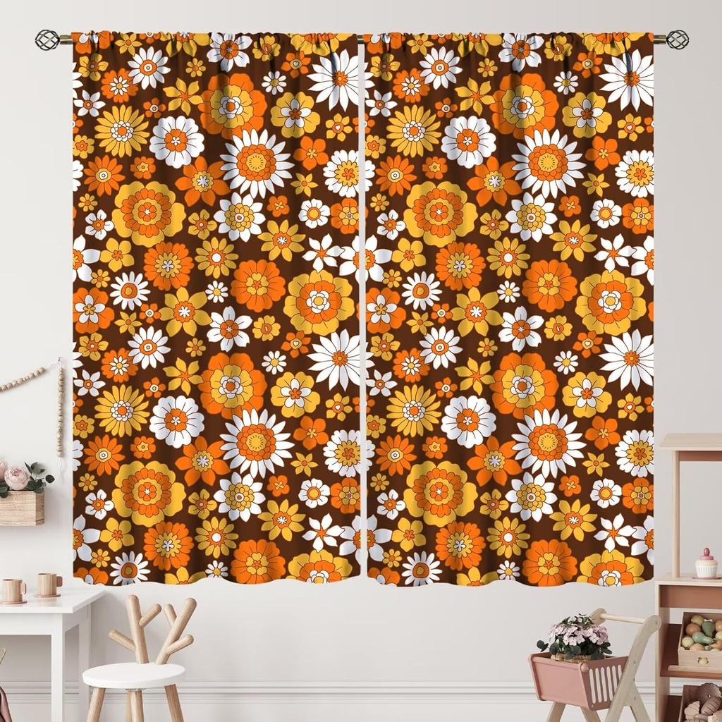Geometrisch Groovy Patroon Gordijnen Vintage Jaren 70 Retro Jaren 60 Abstracte Kunst Esthetisch Gordijn met Stangzak voor Slaapkamer Woonkamer