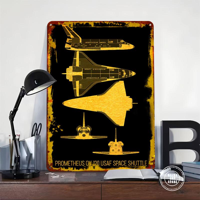 Space Shuttle Silhouette Poster Customized Wall Art Vintage Metal Signs Retro Tin Plaque for Man Cave Room Ornaments Wand Deko
