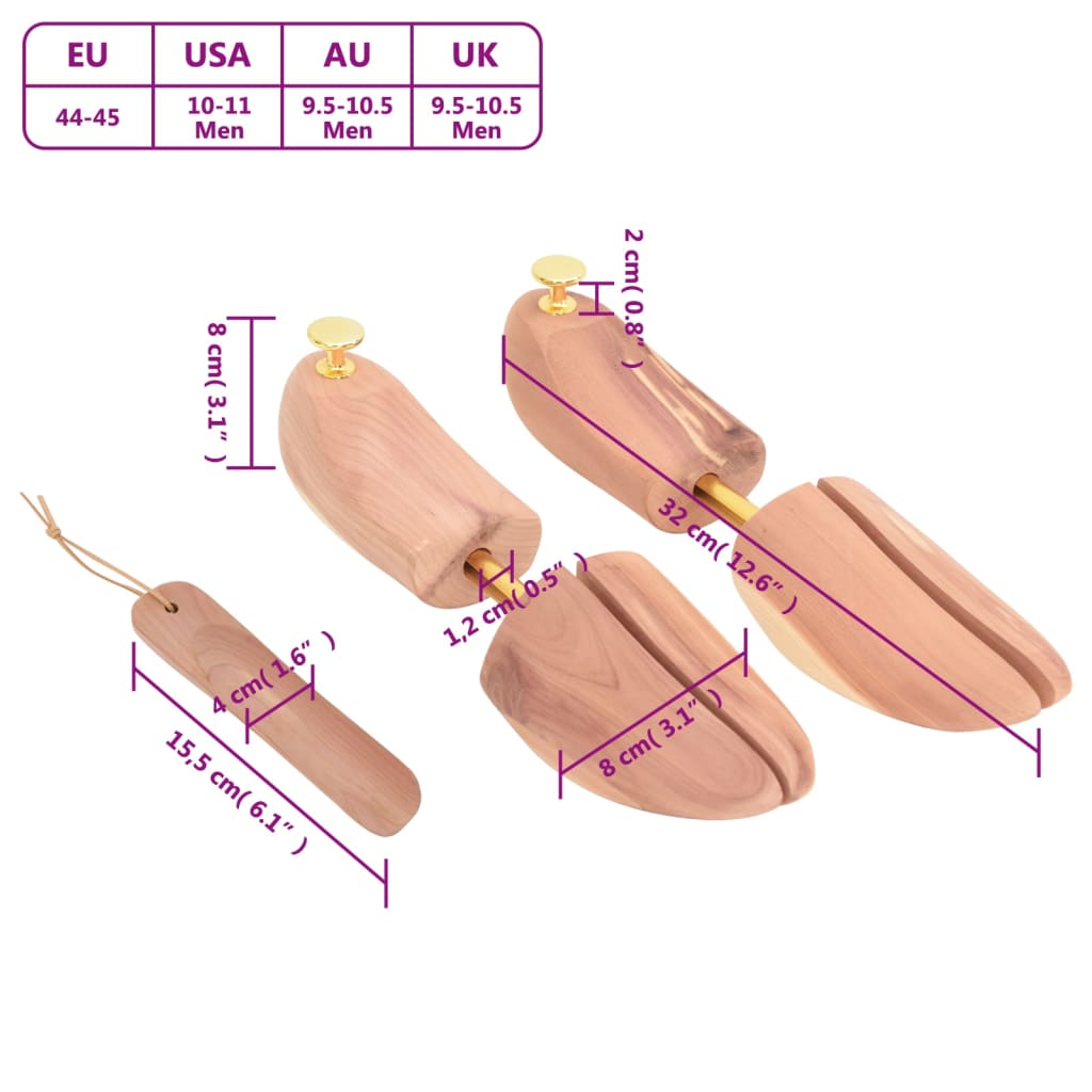 Vidaxl Shoe Horns with Spoon, EU 44-45, Solid Cedar Wood