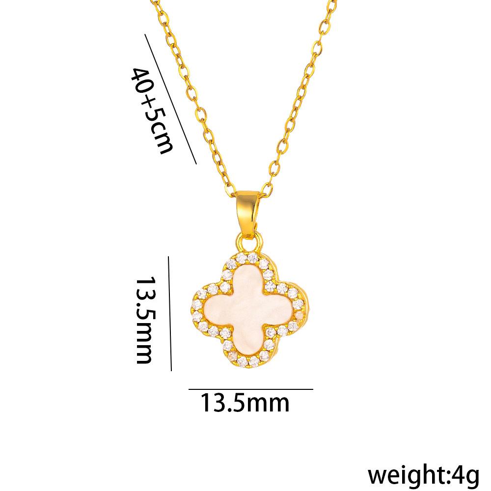 Sparkling Double-Sided Four-Leaf Clover Necklace and Earring Set Stylish Simple Versatile High-End Luxury Titanium Steel Jewelry