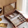 Walnut Color Double-decker Jewelry Box Necklace Earrings Box Cover Carry Oxide Jewelry Delicate Solid Wood Jewelry Box