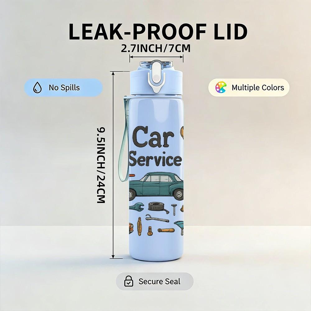1PC Car Service Mechanic Tool Print 750ml Color Plastic Sports Water Bottle Leakproof Flip Straw Lid Suitable for Sports Office Home Use