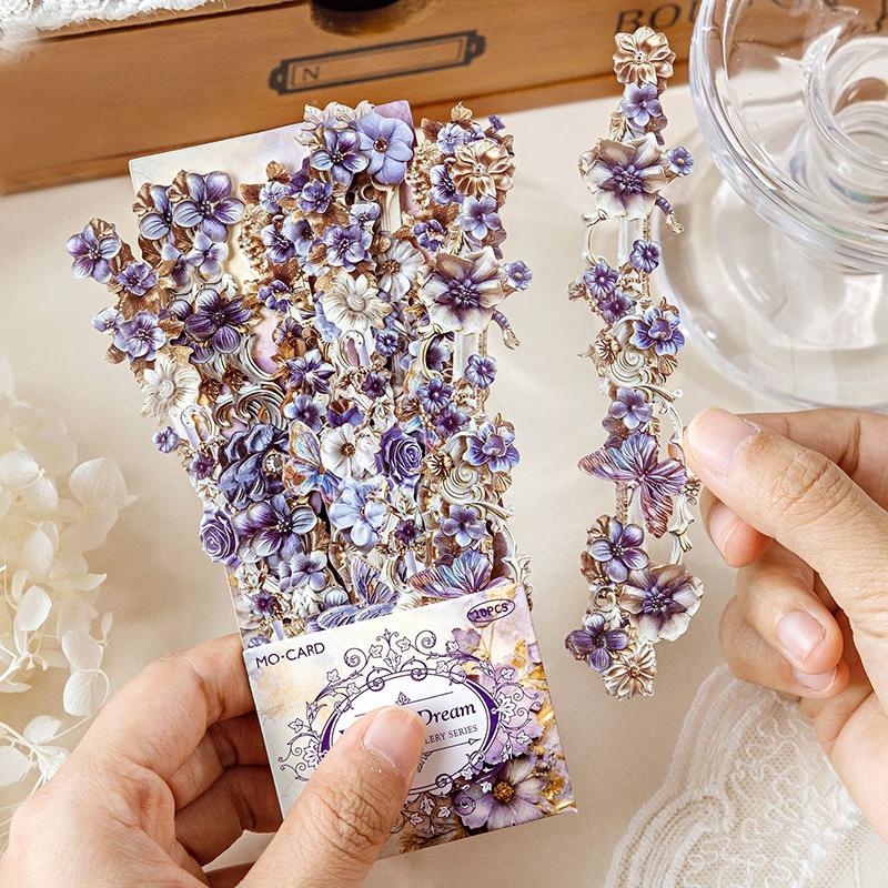 10Sheets Long Floral Stickers Hollow Relief Craft Diy Scrapbooking Collage Stationery Decor Journal Frame Decoration Stickers