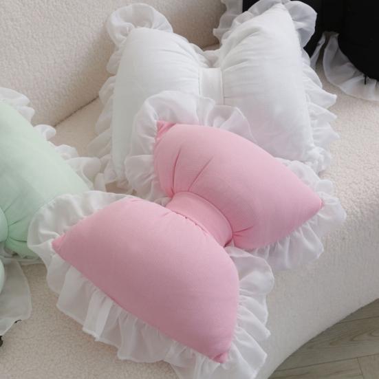 Yousheng Bow-shaped Pillow Ruffle Lace Plush Throw Pillow High Elasticity Decorative Pillow for Bed Couch Car Seat Companion Pillows