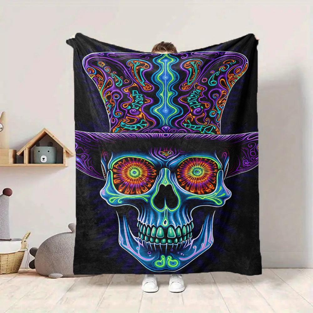 1 STuks Psychedelische Schedel Deken, Plaid Voor Bank, Bed, Reizen, Kamperen, Woonkamer, En Bed, Bedrukte Deken Met Zachte En Warme Stof yy250918143
